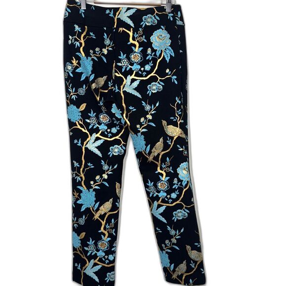 Soft Surroundings Chinoiserie Peacock Printed Pull On Pant - Black/Gold/Blue M - Picture 3 of 6